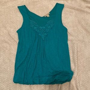 Teal Lace Accent Tank Top